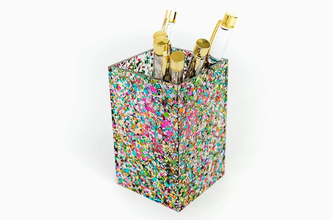 Colorful confetti pen cup set of 4, perfect for teachers, coworkers, or home office décor.