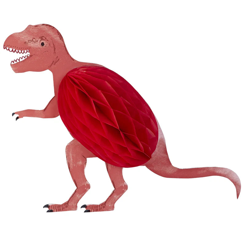 Dinosaur honeycomb décor set, 3 designs in red, blue, mint, ideal for kids’ rooms or parties