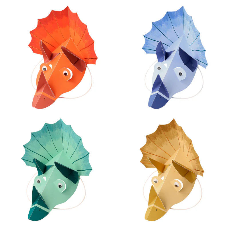 Triceratops party hats with googly eyes, pack of 8 in 4 colors, fun for dinosaur birthdays