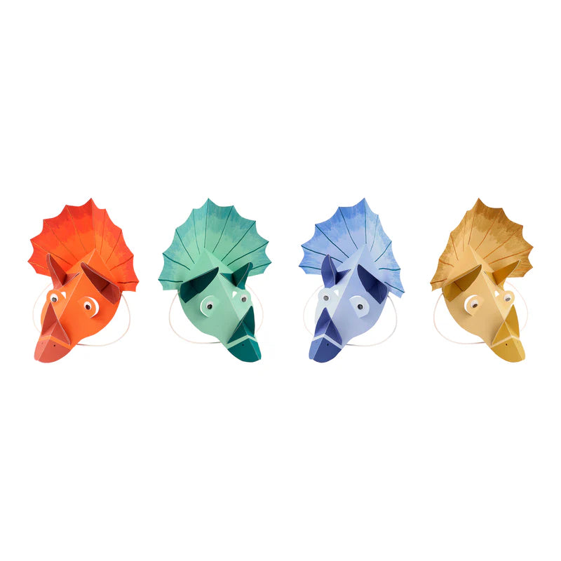 Pack of 8 Triceratops hats with googly eyes and elastic, great for dinosaur-themed parties