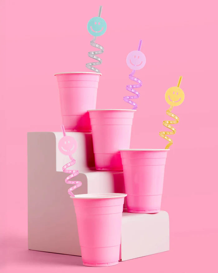 Colorful Swirl Straws – 16 Smiley Face Straws in Pink, Blue, Yellow & Purple!