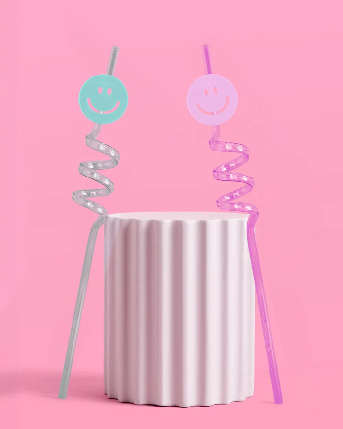 Reusable Smiley Straws – Fun Party Straws with Twisty Design & Happy Face Charms!