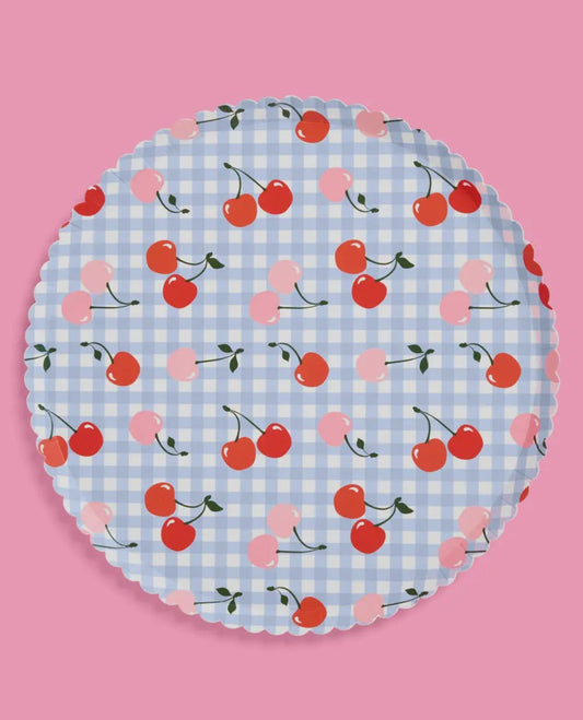 Cherry Paper Plates – 9" Gingham Party Plates with Scalloped Edge (Set of 24)