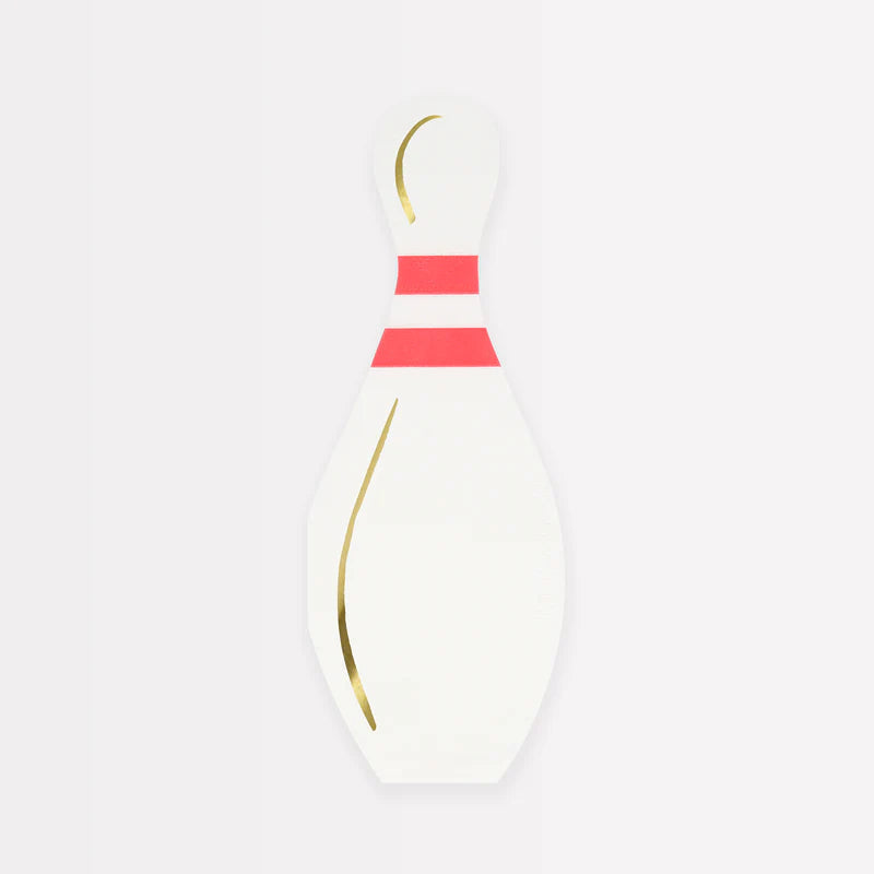 Bowling pin paper napkins with gold foil, pack of 16, 3-ply, folded 3 x 7.875 inches