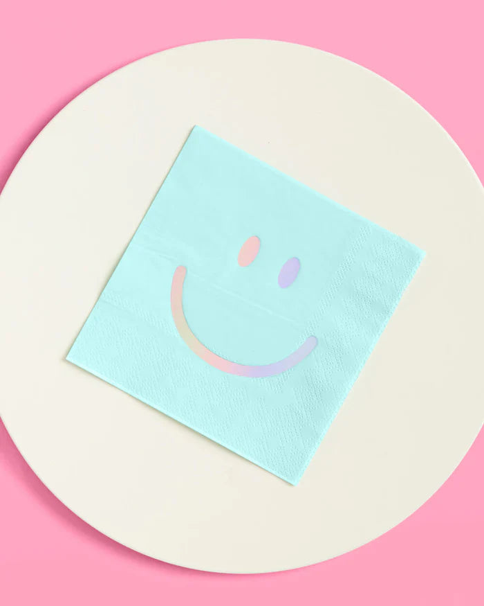 Set of 24 Smiley Face Napkins – Disposable 3-Ply Paper Napkins in 4 Fun Colors!