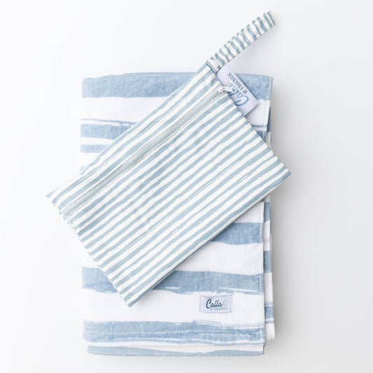 Kids beach towels for pool season — The Kenzie beach towel in brush stripes