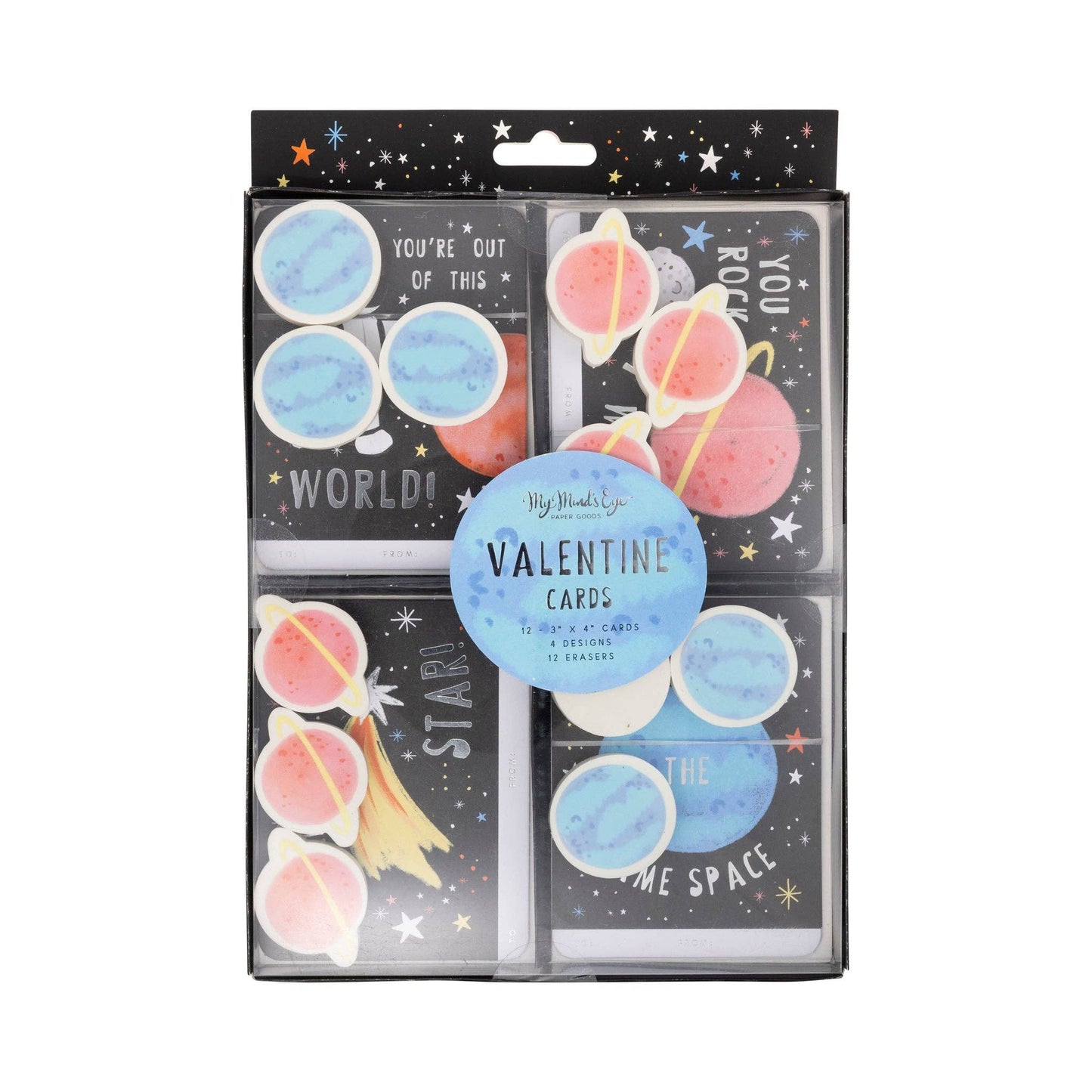 Space Valentine cards with erasers for kids