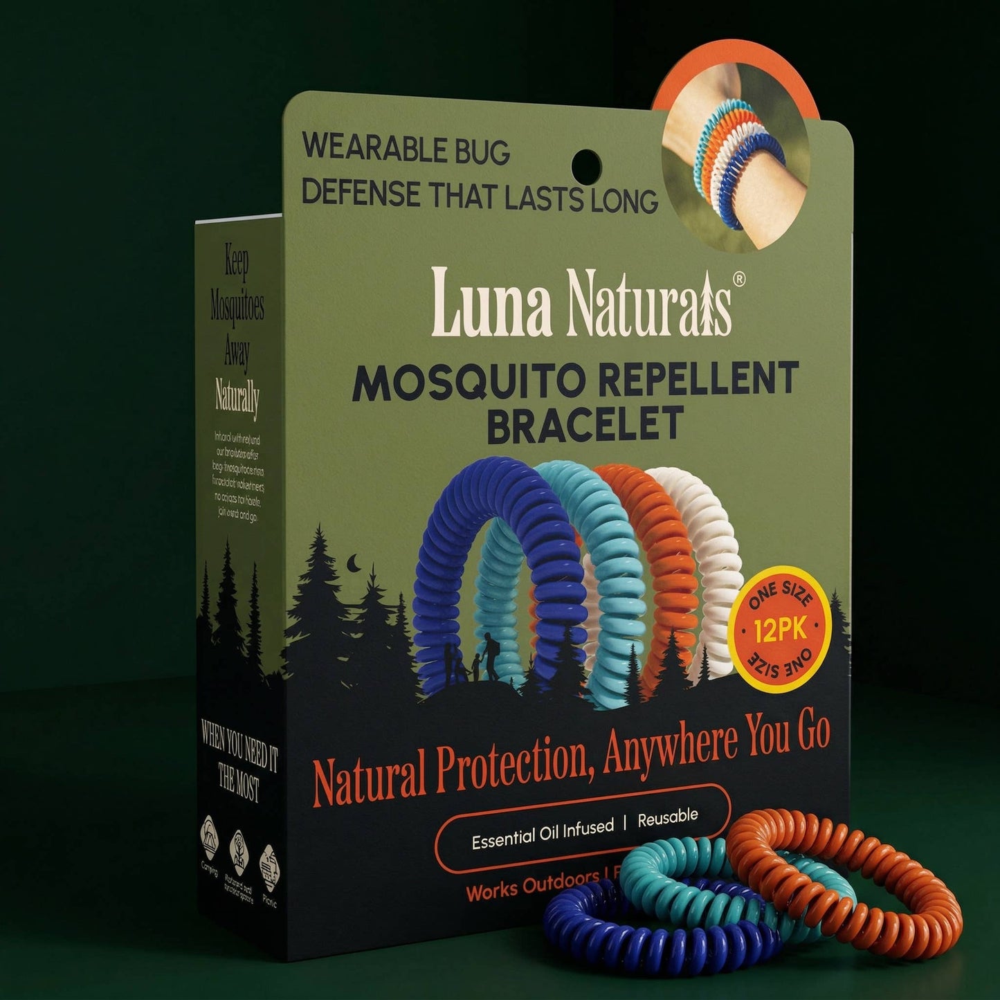 "Bug Off" 🌿 Natural Mosquito Repellent Bracelets (12-Pack) by Luna Naturals
