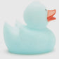 Glow-in-the-dark rubber duck that lasts up to 6 hours, perfect for bath time fun! Available in various colors and types. Dimensions: L: 7.5cm, W: 6.5cm, H: 7cm, featuring a squeak hole. Recommended for ages 18 months and older
