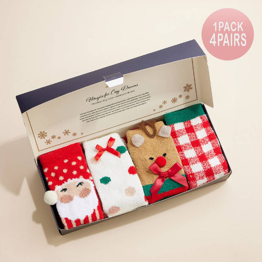 “Sock Exchange” 🎄 Santa & Reindeer Christmas Gift Socks (4-Pair Set) by CGO