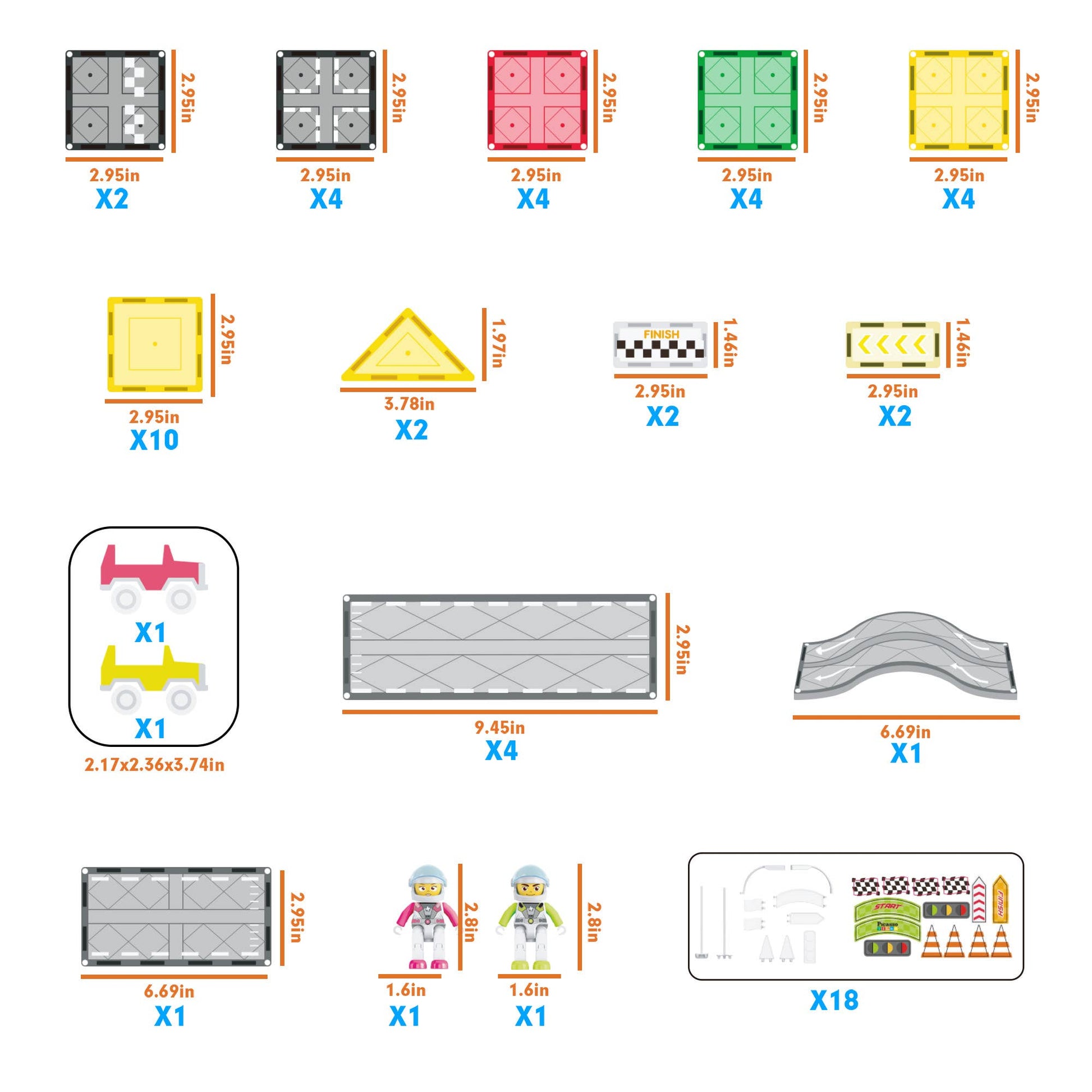 Buildable racing track compatible with PicassoTiles sets