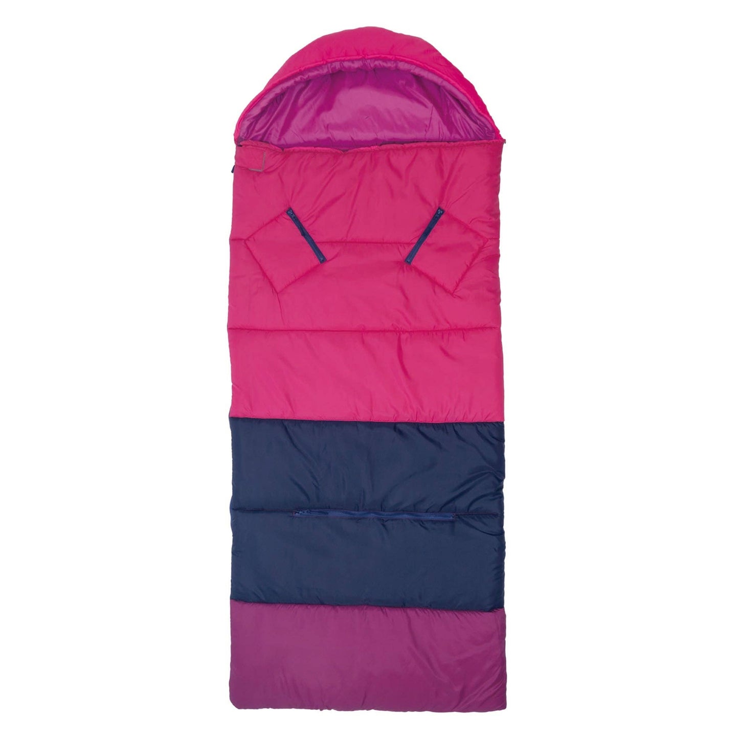 "Pack & Snooze" 🎒 Mimish Sleep-N-Pack Sleeping Bag — Raspberry Sorbet, Navy & Winterberry (Big Kid)