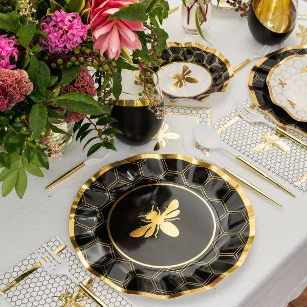 Elegant disposable napkins in black, white, and gold