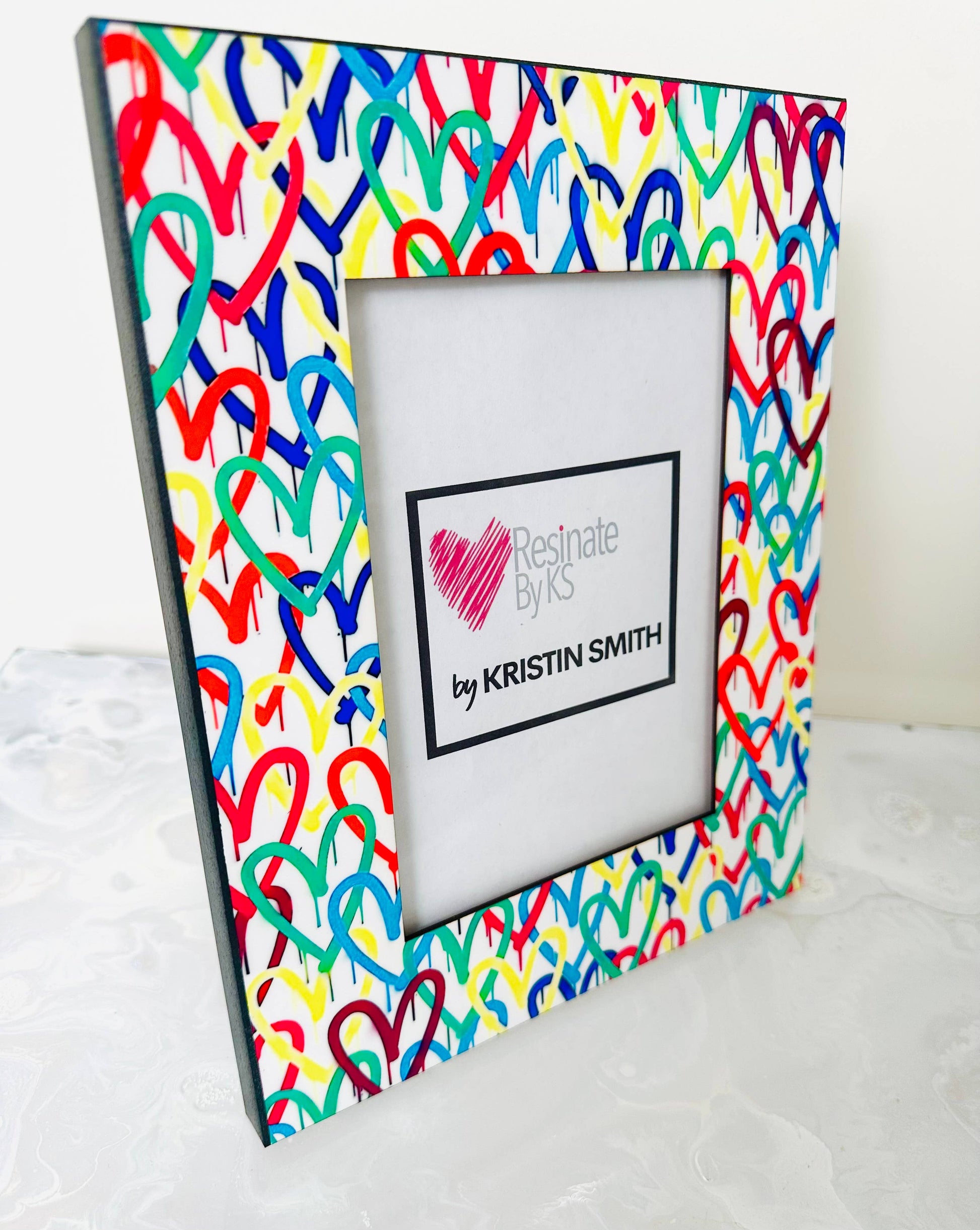 “All The Love” heart photo frame 8x10, handcrafted resin frame, great for anniversaries & keepsakes.