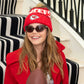 Hand-knit Chiefs beanie with stitched lettering