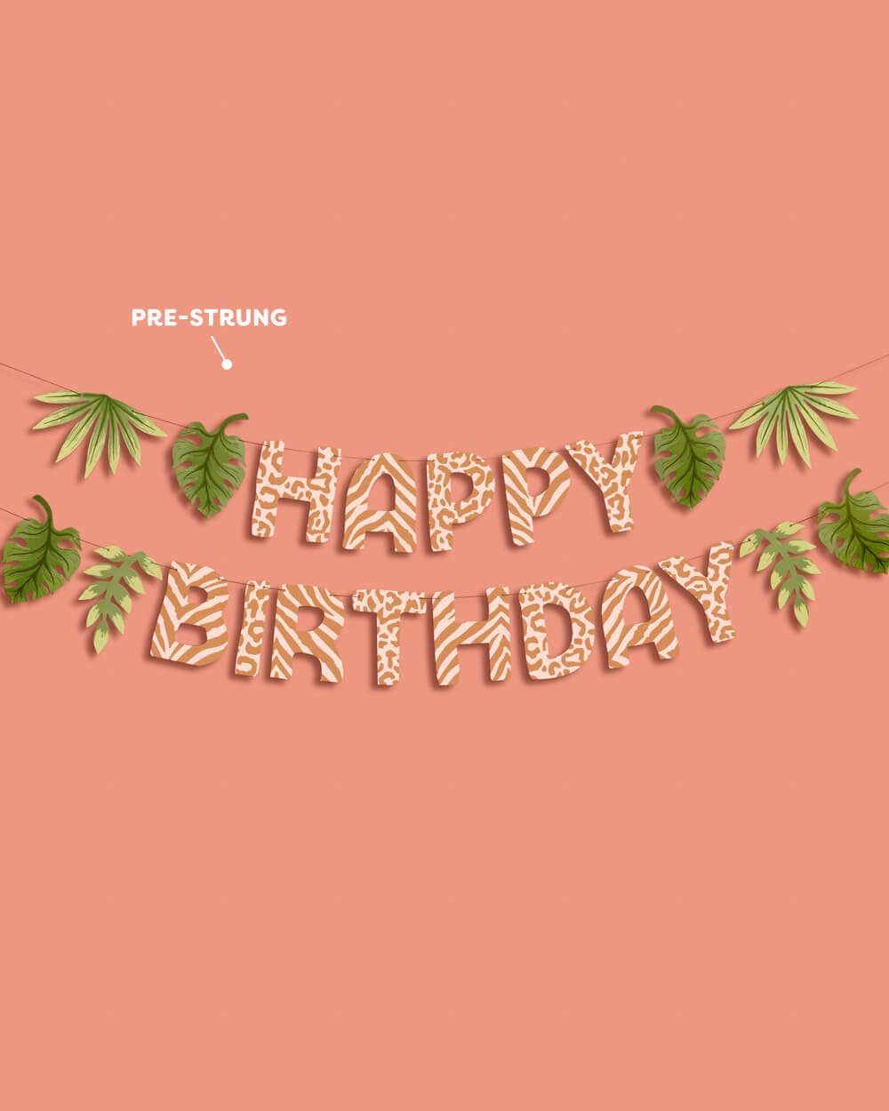 “Wild Times” 🦁 Safari Happy Birthday Banner - animal print + leaf icons, kids by xo, fetti