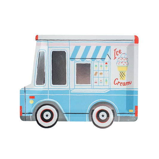 Ice Cream Truck Large Plates with Holographic Silver Foil Detailing, Perfect for Celebrations, Designed by Lindsey Balbierz for Daydream Society, Measuring 8" H x 10.5" L.
