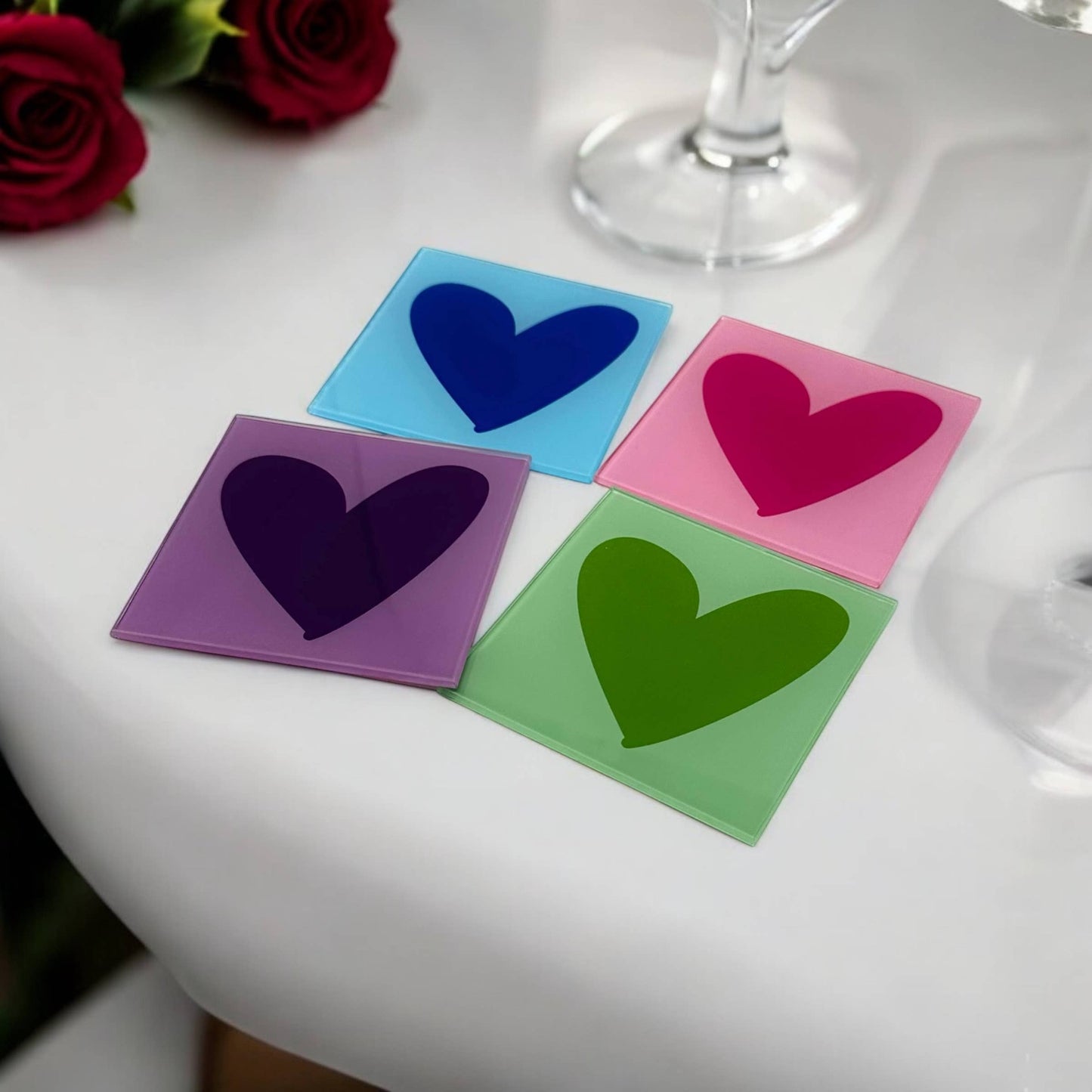 “Modern Love” ❤️ Hearts Valentines Day  Glass Coasters by Resinate by KS