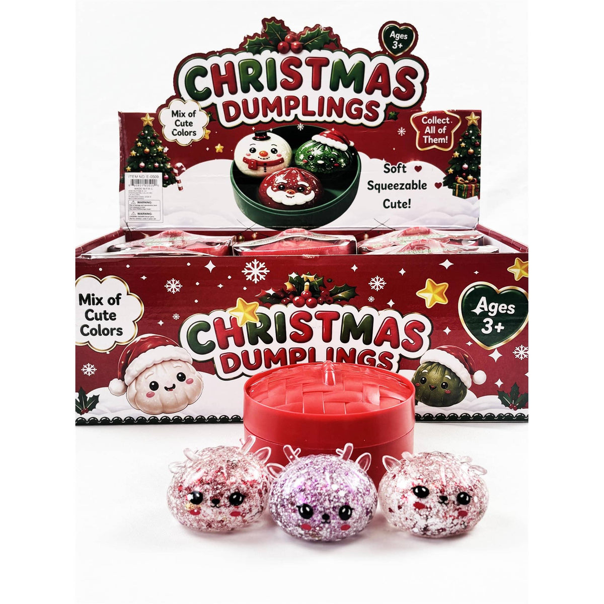 "Holiday Dim Sum" 🥟 Christmas Glitter Dumpling Squishy Toys (12 Steamers) by Love and Repeat