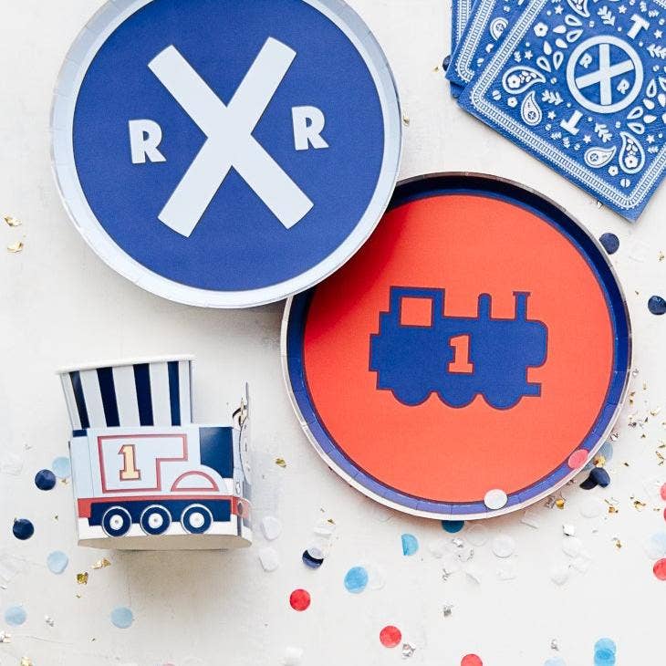 Thomas & Friends™ Train large stripe paper plates, 8 pack, 10.25" diameter, FSC certified, eco-friendly
