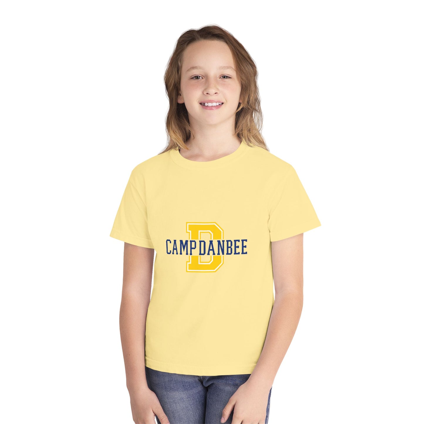 Youth T-Shirt — Camp Danbee Yellow Tee with Letter D