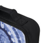 Blue tie-dye swirl insulated lunch bag for kids and teens, customizable with name, initials, or monogram. Perfect for school lunches and snacks, featuring a trendy 1990s-inspired design with easy zip closure and handles.