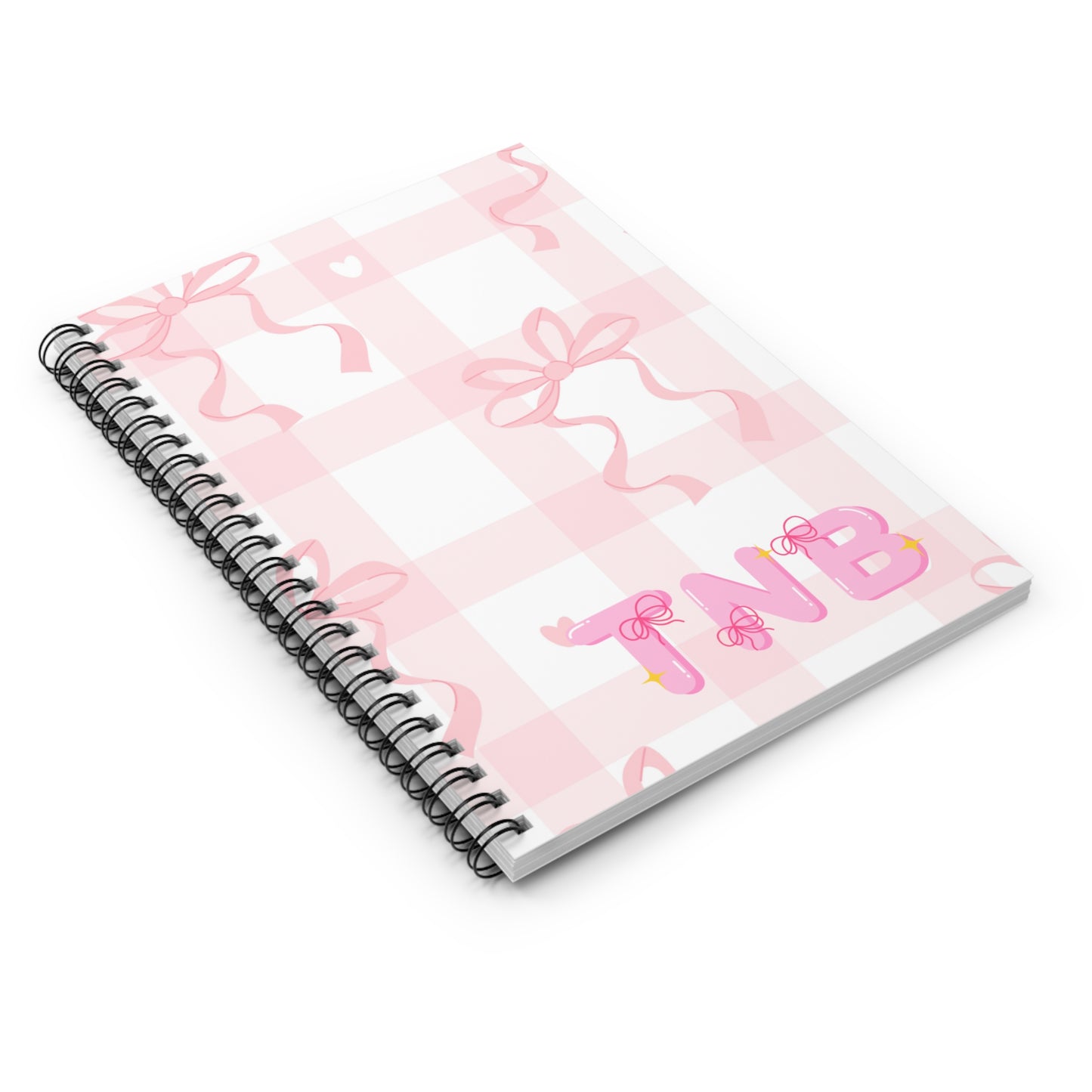 Pink Gingham Ribbon Monogram Notebook — Personalized Spiral Ruled Journal