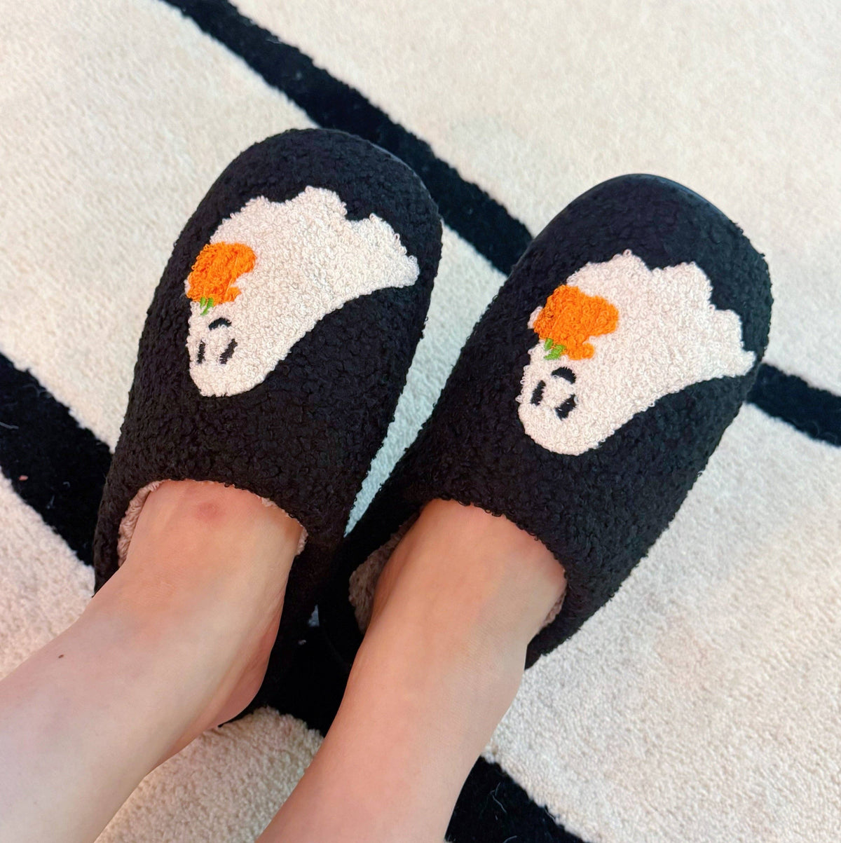 "Ghost Mode" 👻 Spooky Ghost Cozy Slippers with Pumpkin Embroidery by Ellison+Young