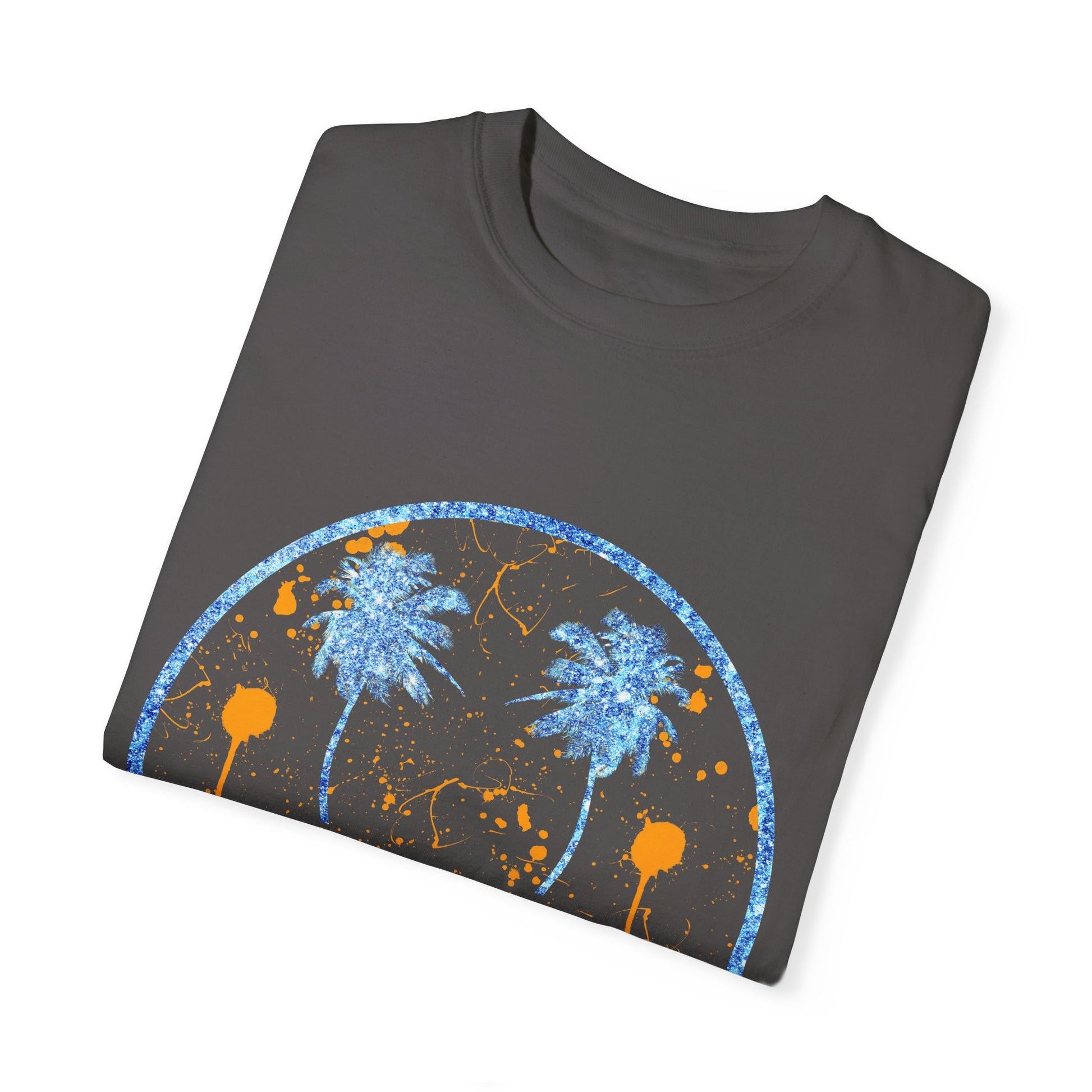 "Embrace summer vibes with our 90s Aesthetic Happy Face Paint Splatter Shirt, featuring a nostalgic design with palm tree eyes. This trendy unisex cotton tee is perfect for beach days, music festivals, and pool parties. Made from soft-washed ring-spun cotton, it offers a comfortable and relaxed fit, ideal for all-day wear. Get ready to shine in this retro-inspired shirt, designed for men, women, and teens!