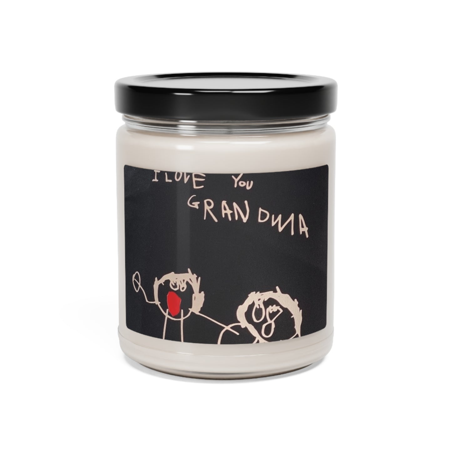 Customizable 9oz scented candle in a glass jar, made with 100% natural soy wax blend and featuring a 100% cotton wick. The candle includes a glossy permanent adhesive label for personalized artwork, available in various aromatic scents and has a burn time of 50-60 hours