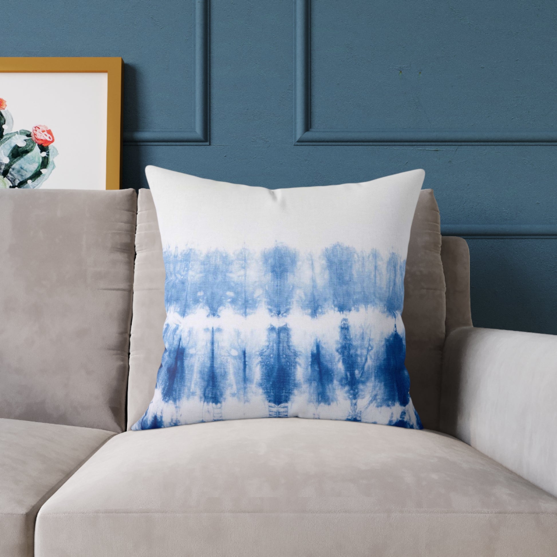 Ombre Blue Tie Dye Pillow made from durable poly canvas, featuring a unique tie dye design in shades of blue. Available in various sizes to add a splash of color and style to your home decor. Perfect for cozy relaxation.