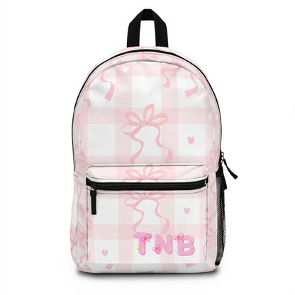 Pink Gingham Bunny Backpack — Personalized Kids School Bag with Bow & Heart Pattern