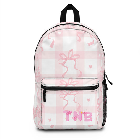 Pink Gingham Bunny Backpack — Personalized Kids School Bag with Bow & Heart Pattern
