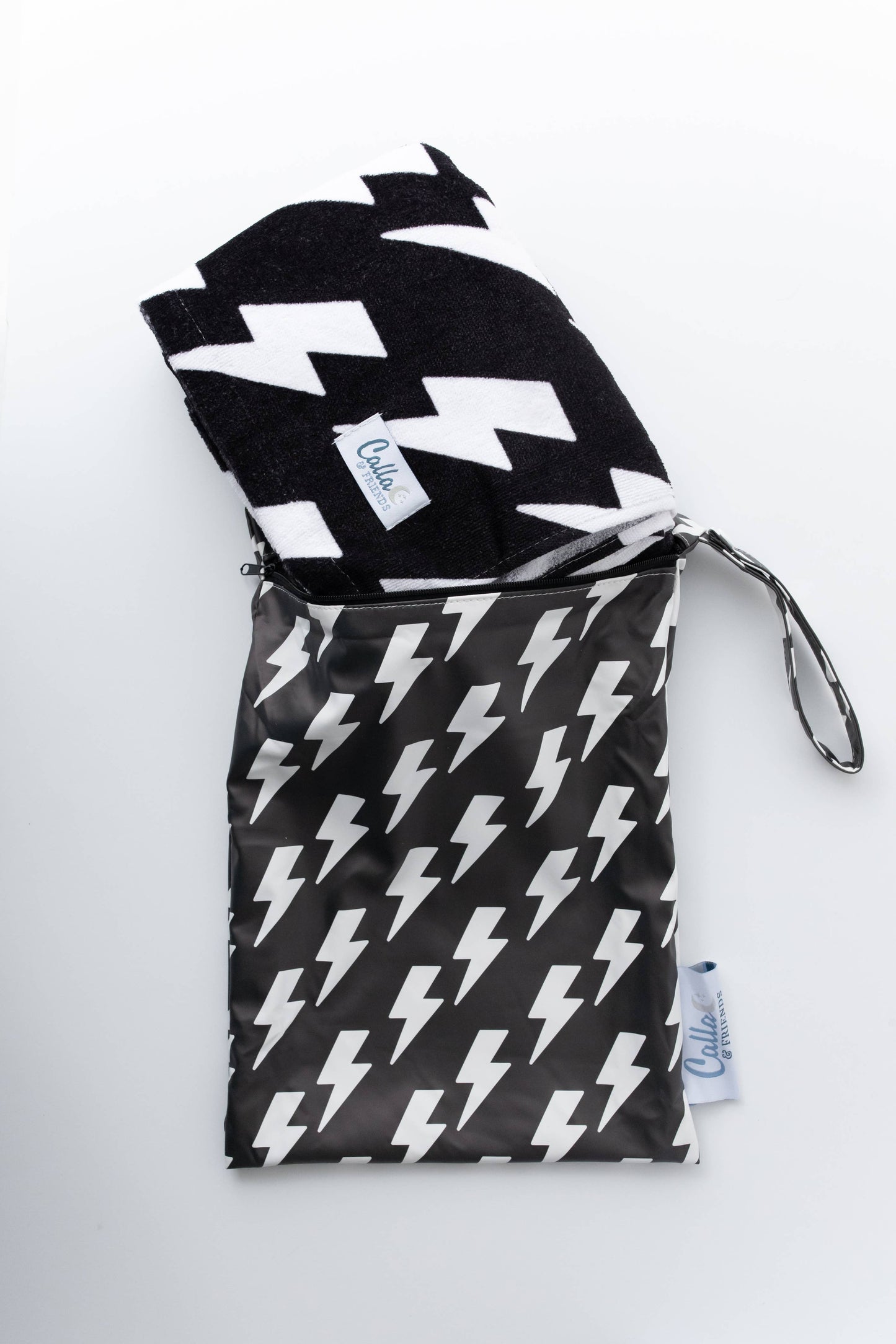 "Lightning Bolt" ⚡ Maverick Kids Beach Towel Black by Calla & Friends