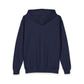 Youth Zip Hoodie with Blue Circular Logo — Kids Black Full‑Zip Hooded Sweatshirt