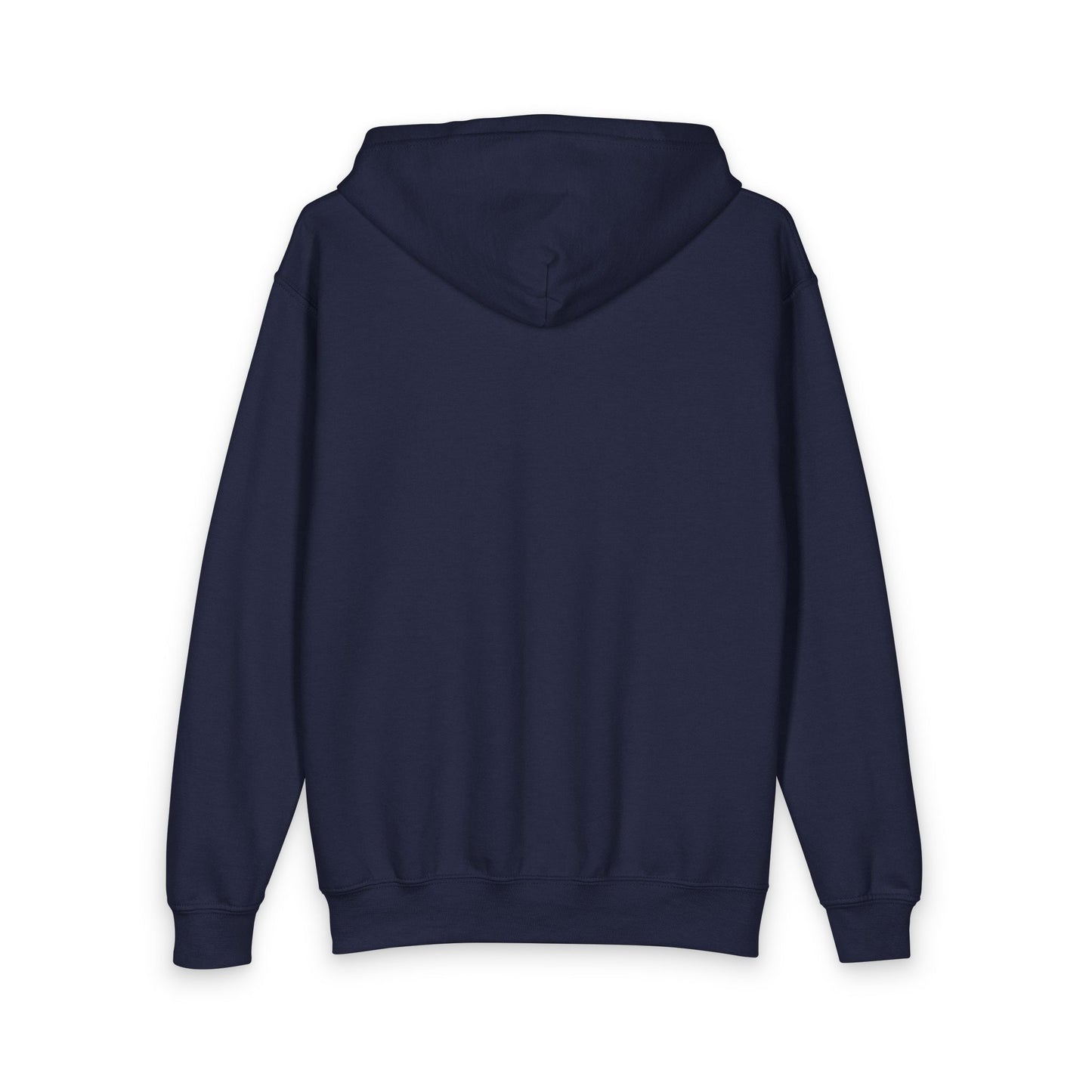 Youth Zip Hoodie with Blue Circular Logo — Kids Black Full‑Zip Hooded Sweatshirt