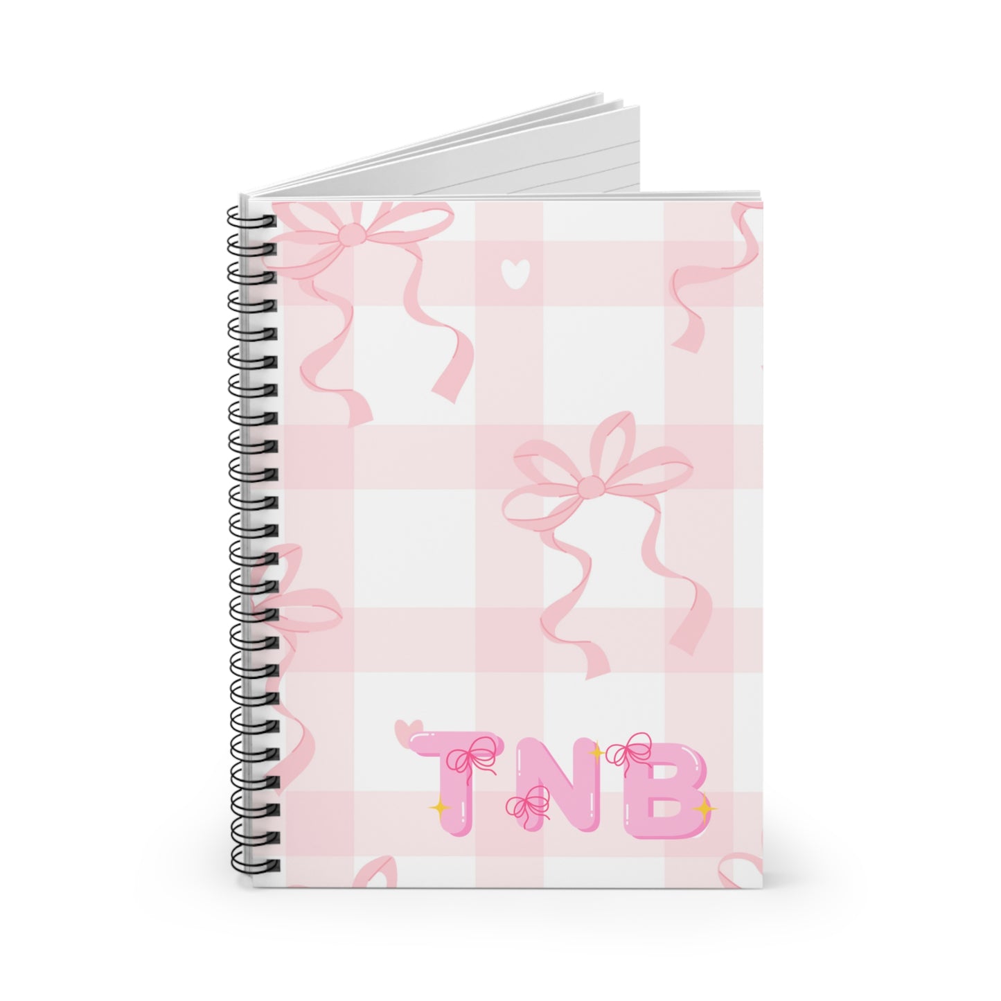 Pink Gingham Ribbon Monogram Notebook — Personalized Spiral Ruled Journal