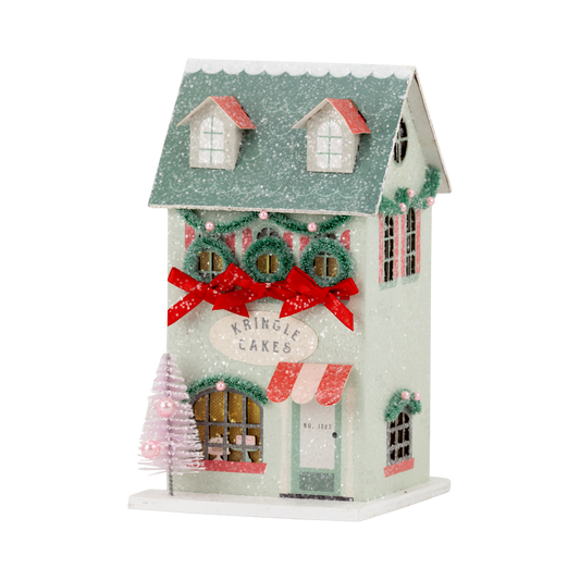 Christmas village cake shoppe house with glitter