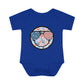 Retro Smiley Face Sunglasses Onesie featuring Patriotic 'Let Freedom Ring' design for Fourth of July celebrations. Vintage style comfort colors t-shirt with smiling happy face and USA flag sunglasses.