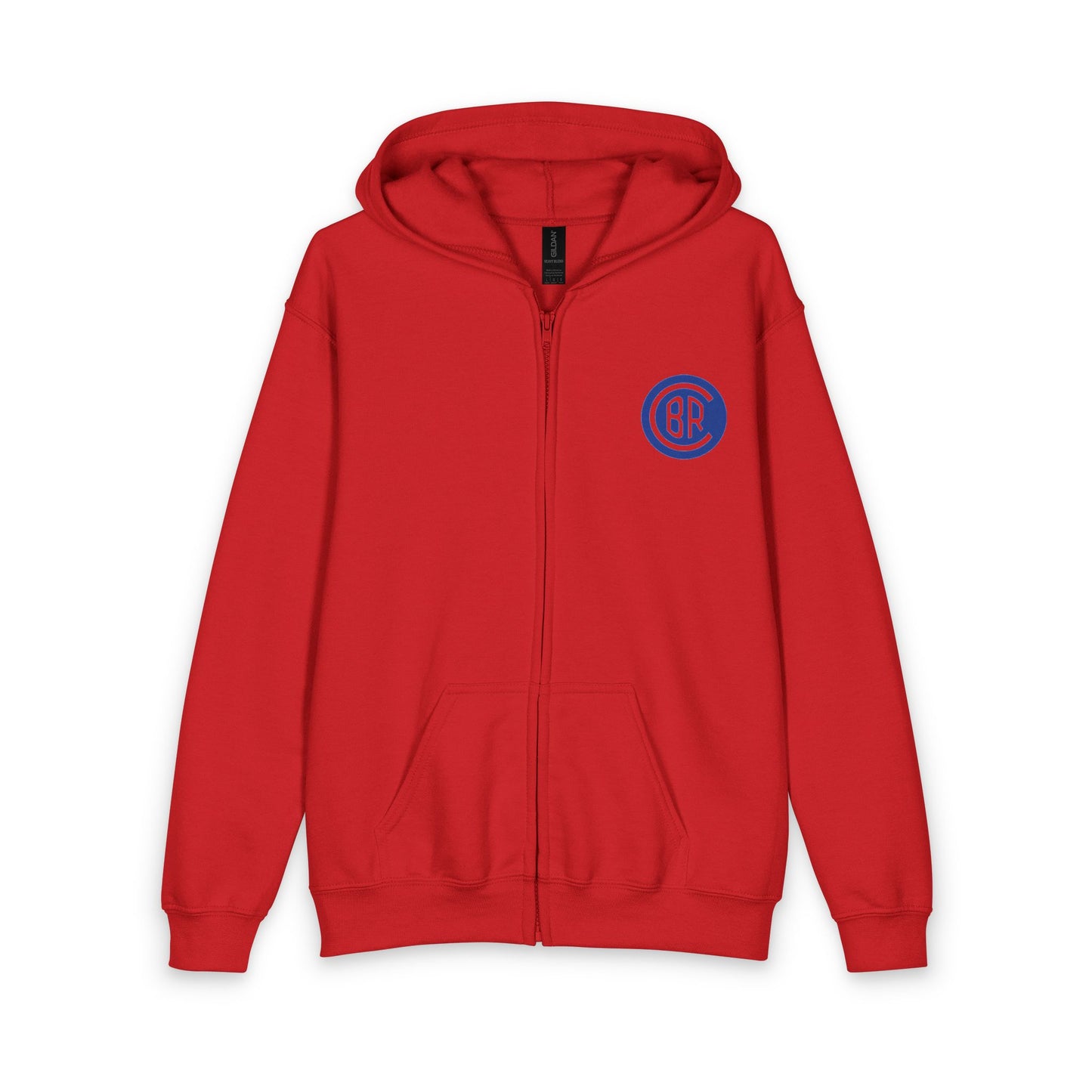 Youth Zip Hoodie with Blue Circular Logo — Kids Black Full‑Zip Hooded Sweatshirt