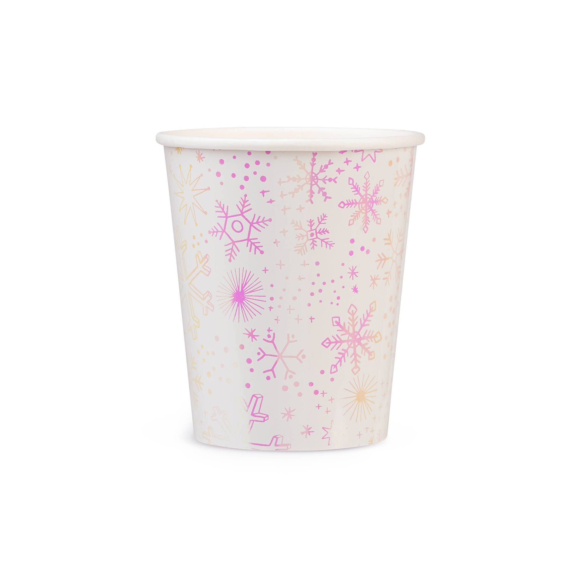 Iridescent snowflake paper cups, pack of 8, perfect for winter and Frozen parties