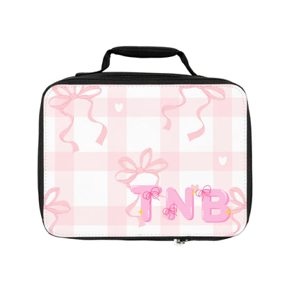 Personalized Pink Bow Plaid Lunch Bag — Custom Monogram TNB