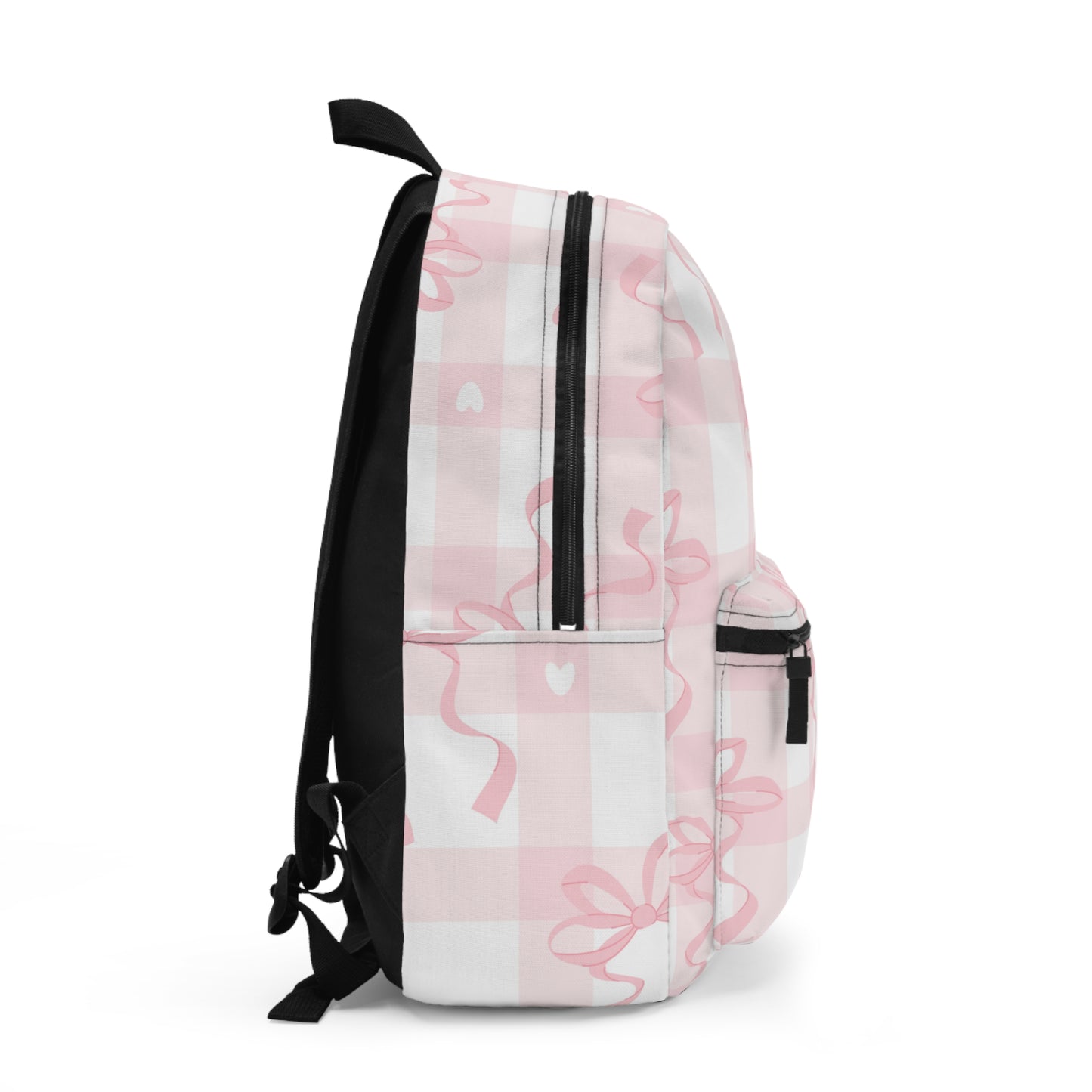 Pink Gingham Bunny Backpack — Personalized Kids School Bag with Bow & Heart Pattern