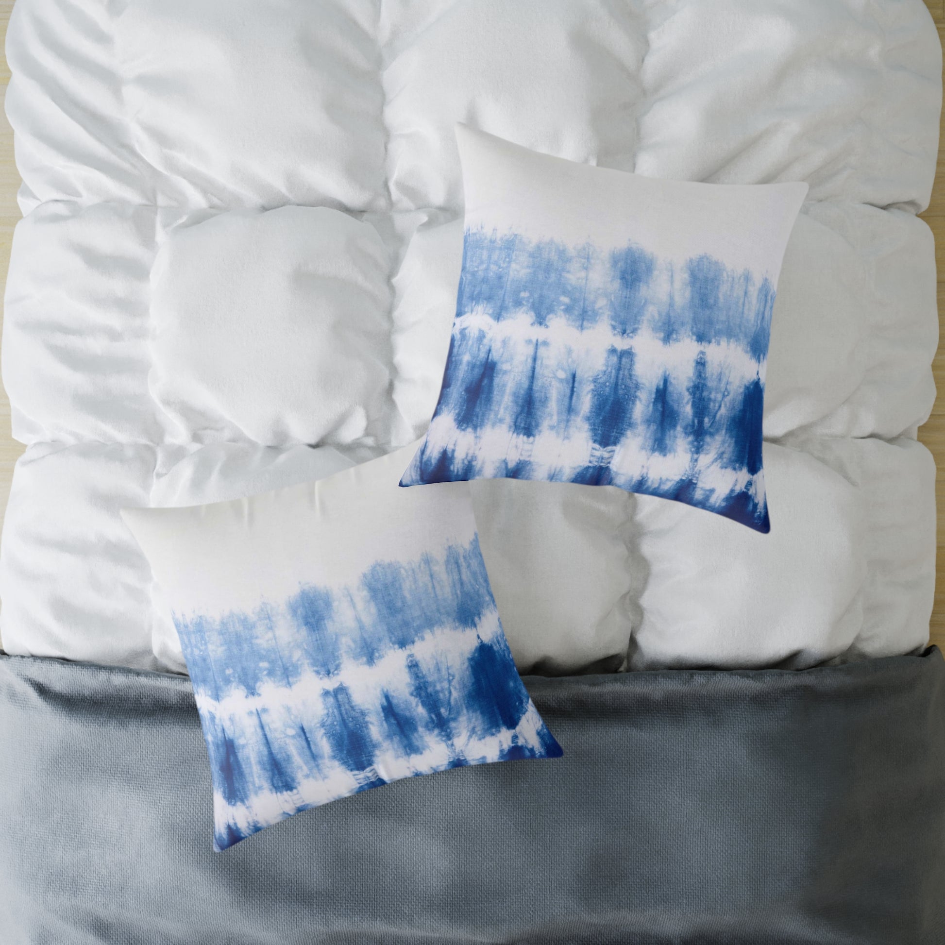Ombre Blue Tie Dye Pillow made from durable poly canvas, featuring a unique tie dye design in shades of blue. Available in various sizes to add a splash of color and style to your home decor. Perfect for cozy relaxation.
