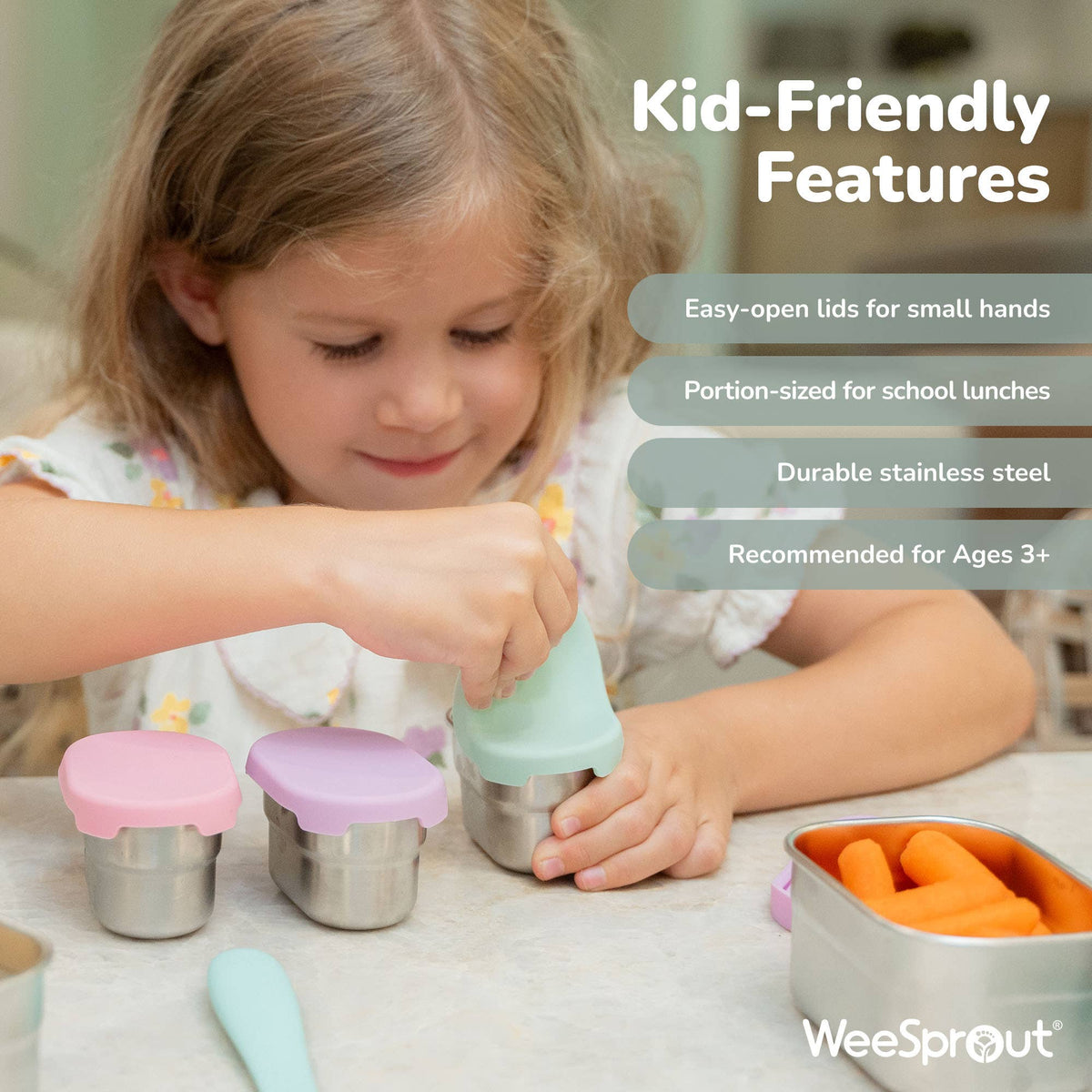 "Dip Switch" 🥕 Stainless Steel Dip Containers for Lunch (Set of 3) by WeeSprout