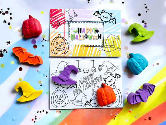 Halloween Crayon Party Favor Pack with 100% Non-Toxic Themed Shaped Crayons, Includes 'Happy Halloween' Card and Themed Coloring Card, Perfect for Trick or Treaters and Class Gifts.