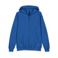 Youth Zip Hoodie with Blue Circular Logo — Kids Black Full‑Zip Hooded Sweatshirt