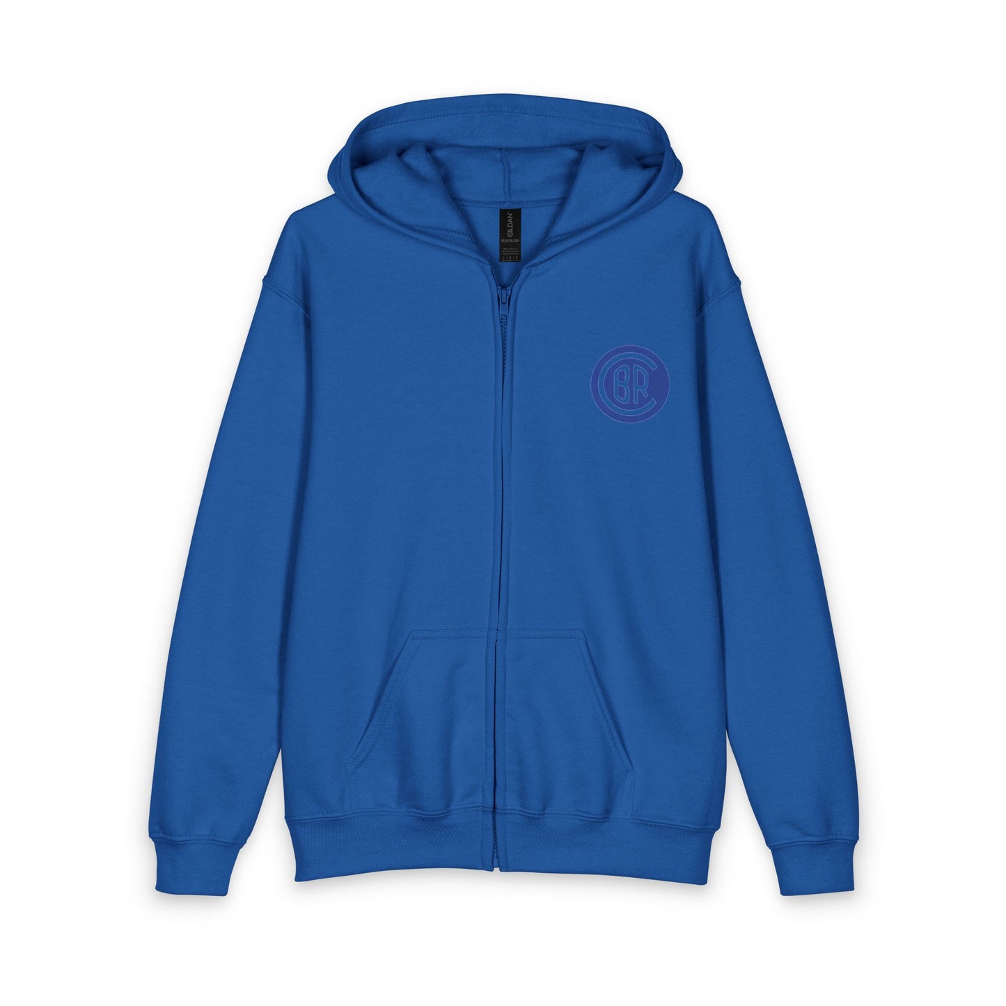 Youth Zip Hoodie with Blue Circular Logo — Kids Black Full‑Zip Hooded Sweatshirt