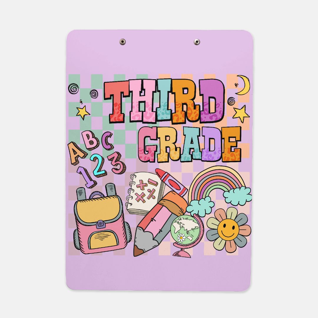 Customizable clipboard with polished chrome clip, perfect for keeping papers organized. A thoughtful gift for teachers, ideal for handwritten notes, letters, and stationery. Personalize with background, font, and graphics for a unique teacher appreciation gift for the holidays, Christmas, Hanukkah, or any special occasion. Size: 9″ x 12.5″, made in the USA.