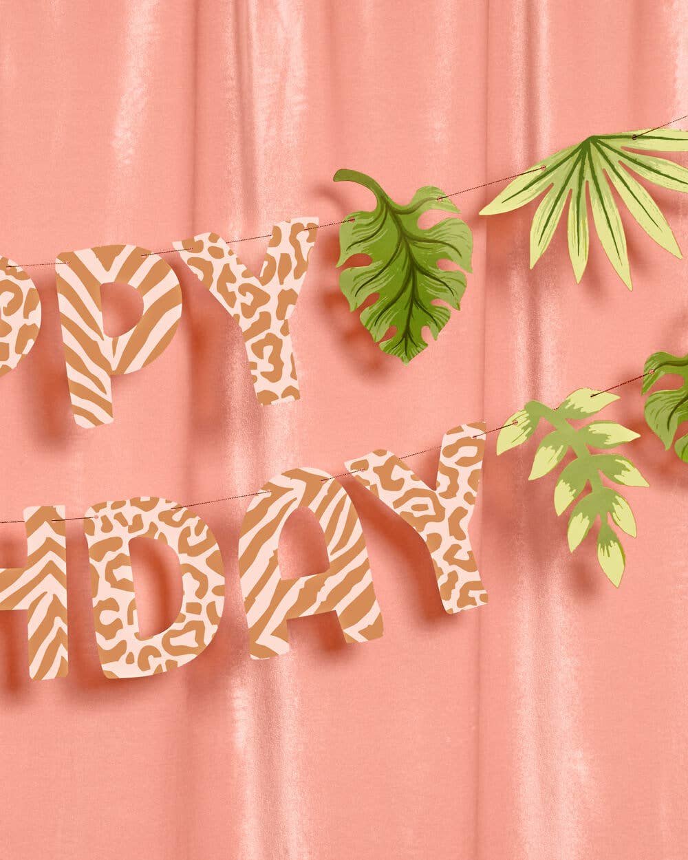 “Wild Times” 🦁 Safari Happy Birthday Banner - animal print + leaf icons, kids by xo, fetti